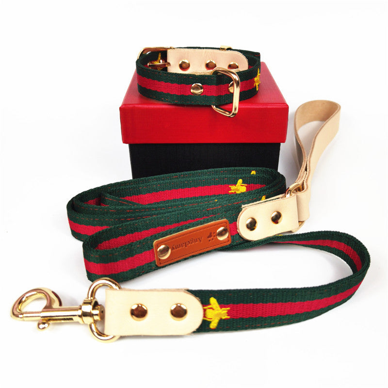 Pucci Dog Leather Collar & Leash Set