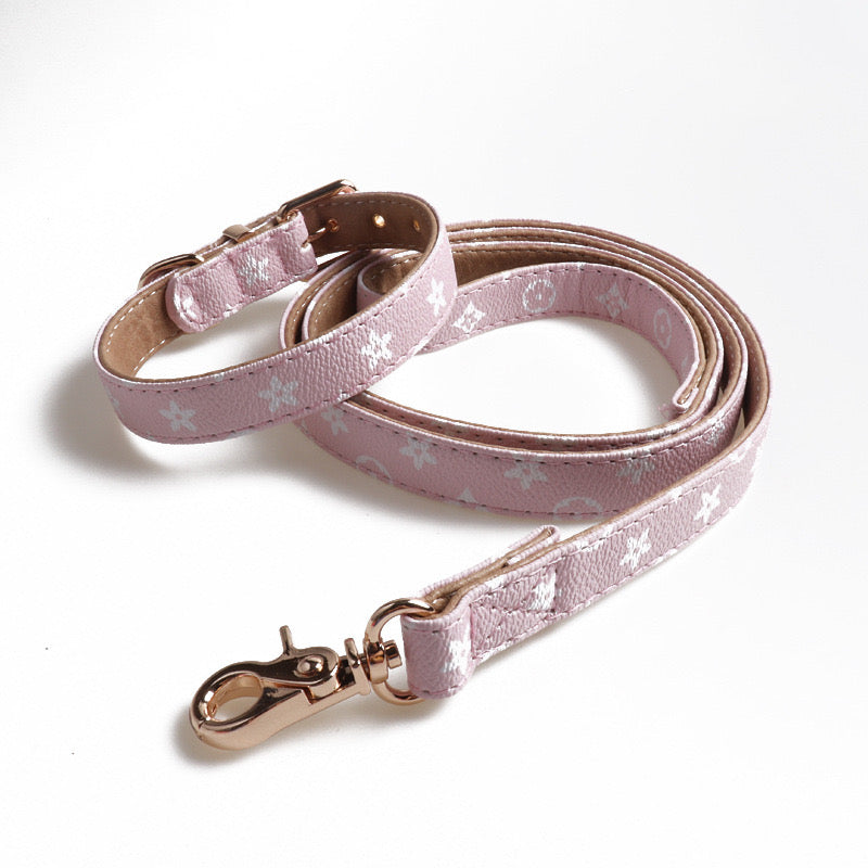 LV Dog Leather Collar & Leash Set