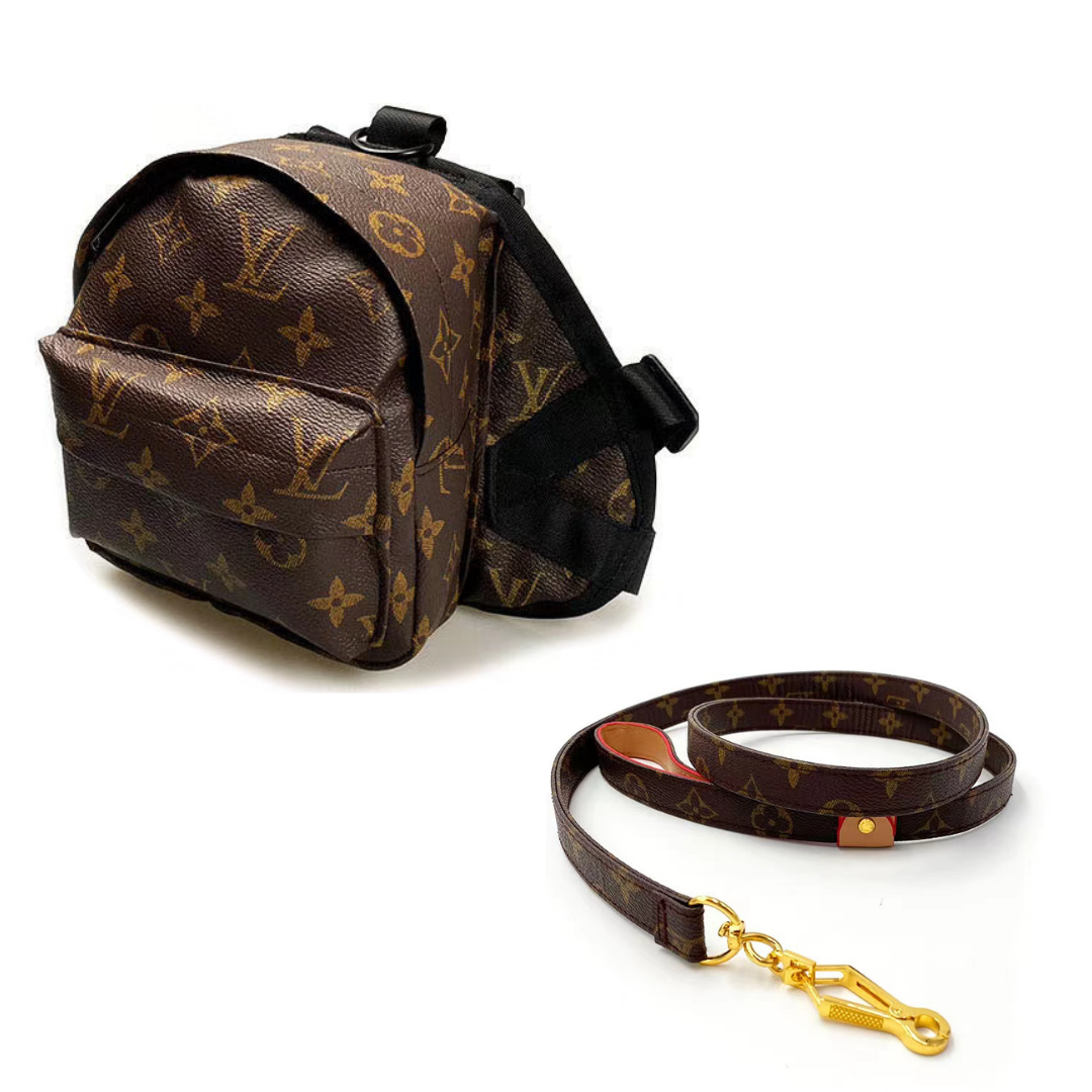 LV Dog Leather Backpack & Leash Set